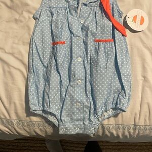 Charming Blue Star Kids Romper with Red Details